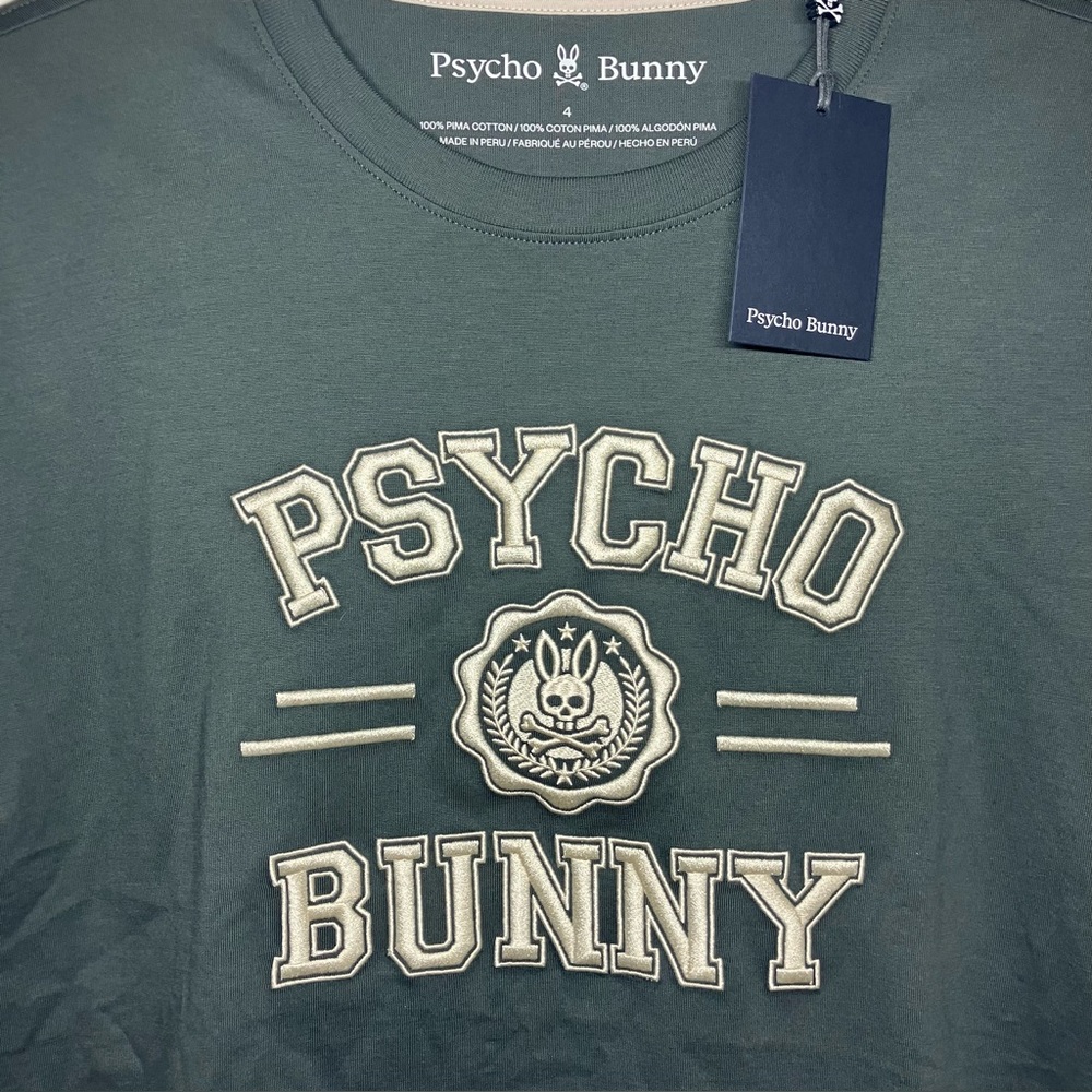 Psycho Bunny Green Short Sleeve Tees with Collegiate Graphics